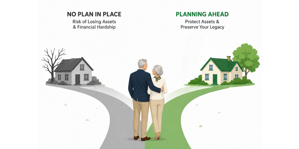 Planning ahead versus no plan in place retirement planning graphic
